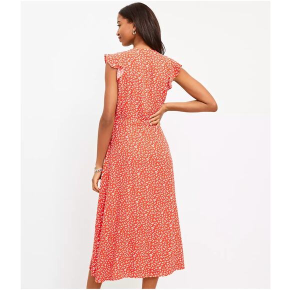 LOFT Floral Ruffle Sleeve Wrap Midi Dress // 8 - Picture 2 of 13